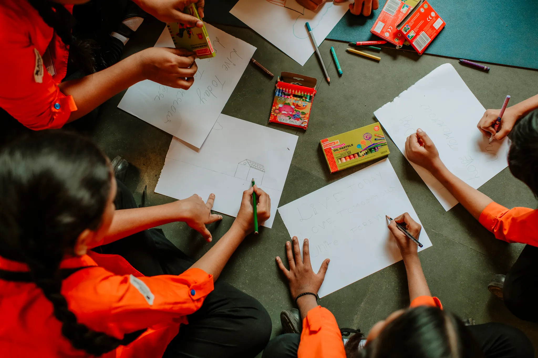Students learning at the Tomorrowland Foundation Music & Arts School in Kolkata, India